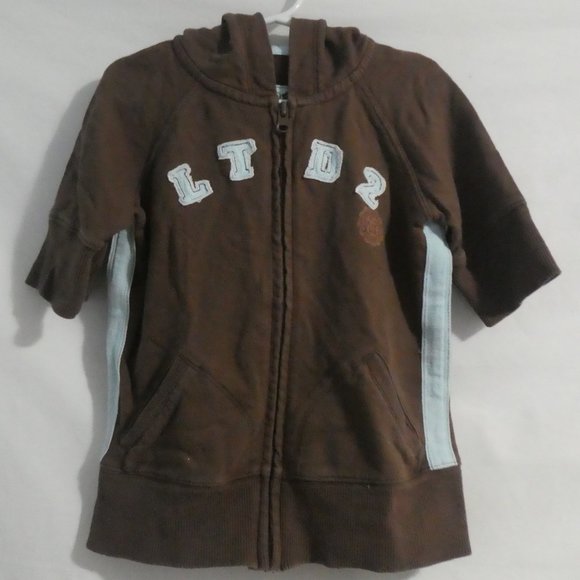 LIMITED TOO | size 8 | 100% Cotton | Brown Zip-Up Short Sleeve Hoodie | GUC - Picture 2 of 14